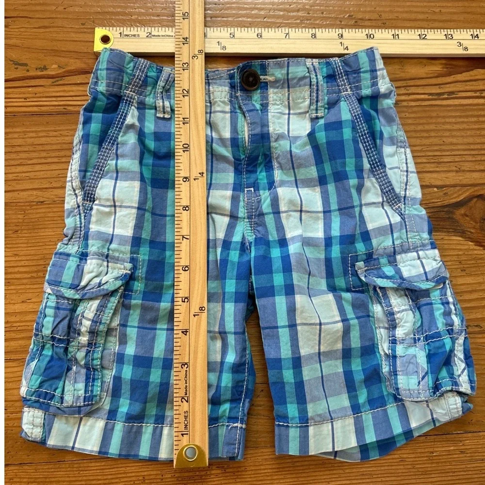 OshKosh B'gosh Cargo Shorts Kids Blue Plaid‎ Excellent Cotton Pockets SIZE 5